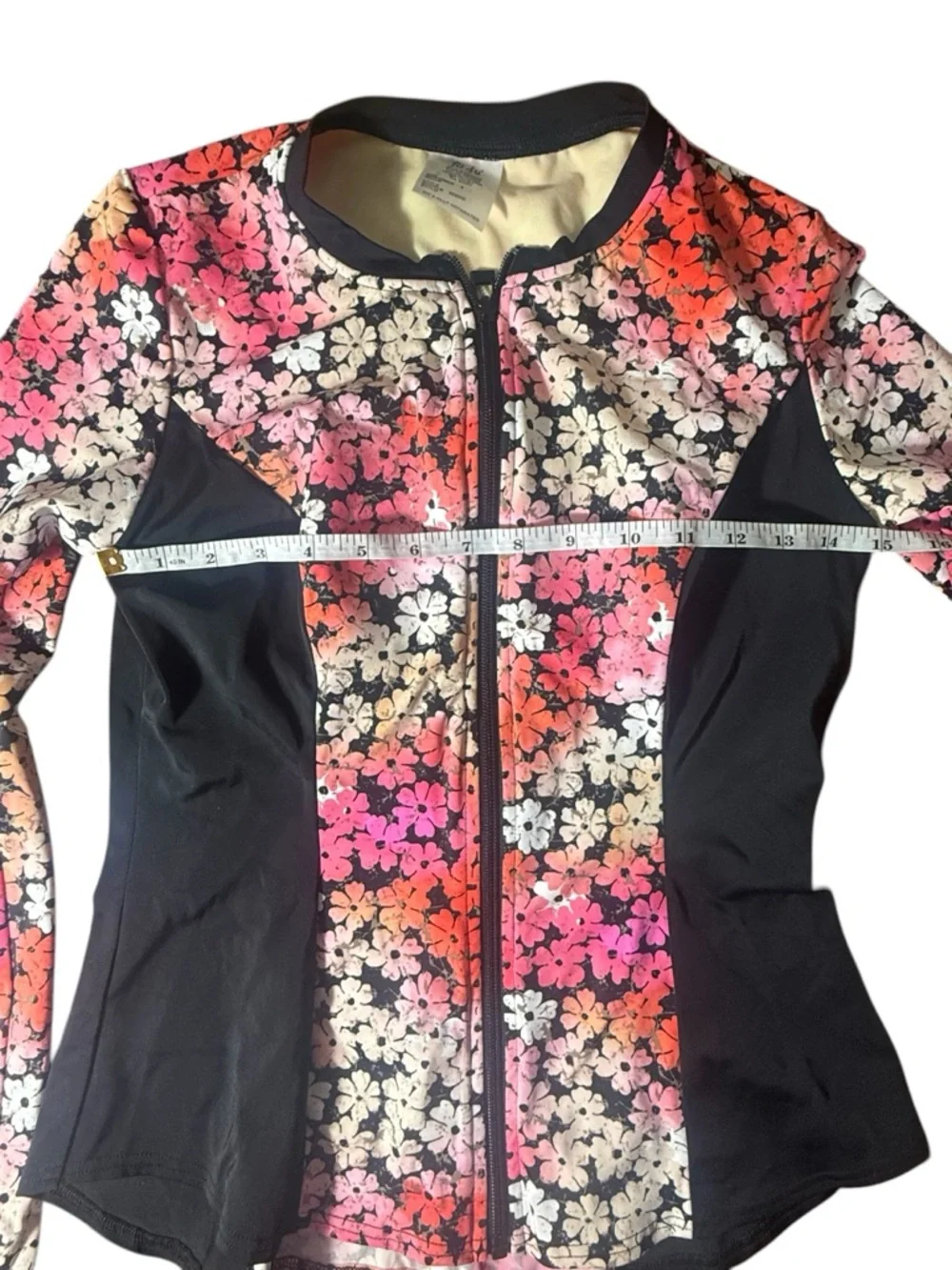 Fit4U Floral Zip Rash Guard Size 8 Fits Small Built-In Bra Pink Multi-Color - Picture 6 of 8